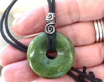 Mans Jade pendant, gemstone jade donut necklace for a man, Good Luck , Zodiac necklace pendant, Crystal B grade
