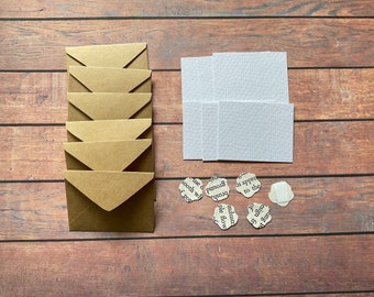 Mini tarjetas, set de tarjetas diminutas y sobres, papeles kraft, notas de hadas, mini papelería, sobres kraft, mini papelería