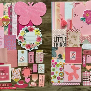 Minikit, inspiratiepakket, doe-het-zelfpakket, cadeauverpakking, roze en witte kit, scrapbooking kit, kit kaarten maken