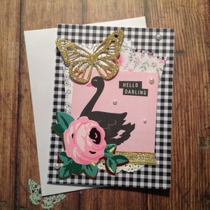 birthday card, whimsical cards, shabby chic card, any occasion card, friendship card, hello darling card, greeting cards, homemade cards