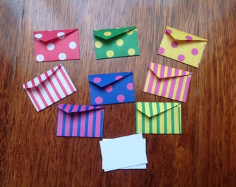 Tarjetas pequeñas, mini tarjetas y juego de sobres, notas de hadas, papelería pequeña, lunares y rayas, papelería