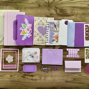 Kit diario spazzatura, mini kit, kit di ispirazione, kit fai da te, effimere, kit di scrapbooking, kit di corrispondenza, kit di posta ordinaria, effimere viola, effimere fatte a mano