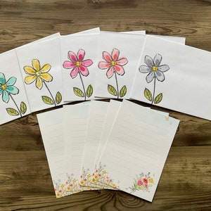 Floral Stationery Set: Hand Stamped Envelopes & Notecards