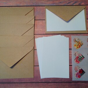 6 Kraft paper envelopes, Mini cards, tiny cards and envelope set, Mini stationery, Kraft paper envelopes,floral envelope seals