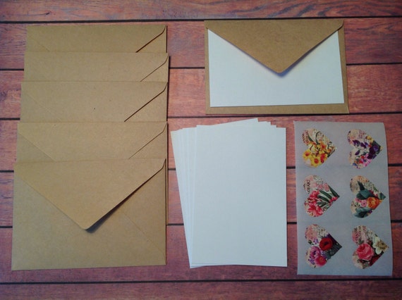 6 Kraft paper envelopes, Mini cards, tiny cards and envelope set, Mini stationery, Kraft paper envelopes,floral envelope seals