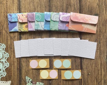 Minitarjetas, juego de tarjetas y sobres pequeños, papeles variados, notas de hadas, minipapelería, sobres de colores, minipapelería