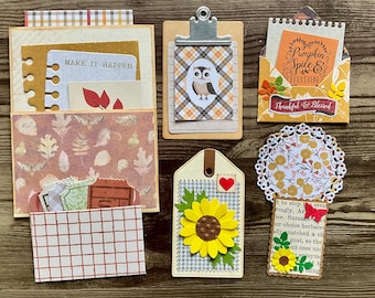 Handmade Fall Ephemera Pack, Autumn Journaling Kit, embellished ephemera pocket