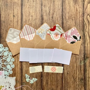 Mini cards, tiny cards and envelope set, kraft papers, Fairy notes, Mini stationery, Kraft envelopes, mini stationary, lined envelopes