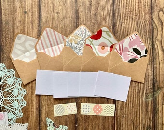 Mini set de papelería Kraft: sobres forrados, tarjetas de notas pequeñas