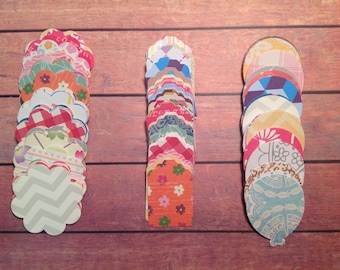 40 die cuts, 1.5 inch die cuts, paper die cuts, multi coloured paper punchies, 3 styles, destash, mixed paper die cuts