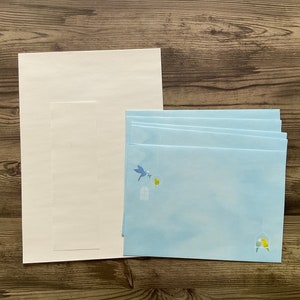 set di cancelleria, set da scrittura per uccelli, set di cancelleria, set da scrittura blu e bianco, carta da lettere bianco sporco