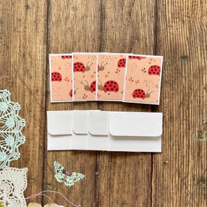 Lot de 8,Mini cartes, petites cartes et enveloppes,Billets de fée, Mini papeterie, mini cartes coccinelle et enveloppes