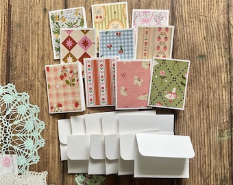 Juego de minitarjetas y sobres con estampado kitsch, papelería Fairy Notes, juego de 10