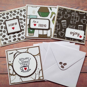 Mini tarjetas, mini tarjetas de notas, juego de 4, tarjetas de café, etiquetas de regalo, efímeras de café, tarjetas de 3 x 3, mini tarjetas de café
