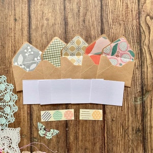 Mini cards, tiny cards and envelope set, kraft papers, Fairy notes, Mini stationery, Kraft envelopes, mini stationary, lined envelopes