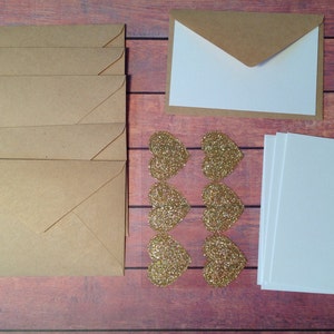 Mini cards, tiny cards and envelope set, glittered envelope seals,  Mini stationery, Kraft paper envelopes, mini stationary,