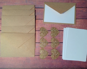 Mini cards, tiny cards and envelope set, glittered envelope seals,  Mini stationery, Kraft paper envelopes, mini stationary,