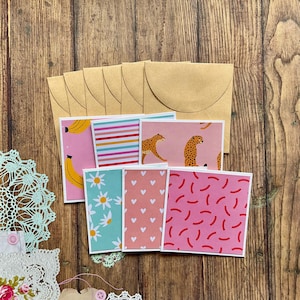 Mini gift card pack and envelopes, assorted blank cards, gift cards, set of 6 cards, mini card set, cards with Kraft paper envelope