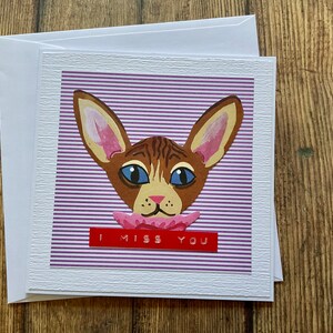 Carte faite main, carte vierge, carte de chat, fait main, cartes faites maison, carte d'animal de compagnie, carte tu me manques