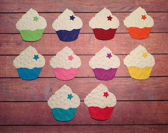10 Paper cupcakes, cupcake die cuts, mixed paper cupcakes, cupcake punches, die cuts , embellishments