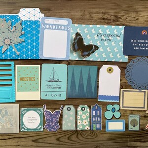Kit diario spazzatura, mini kit, kit di ispirazione, kit fai da te, effimere, kit di scrapbooking, kit per amici di penna, kit per posta ordinaria, effimere blu, effimere fatte a mano