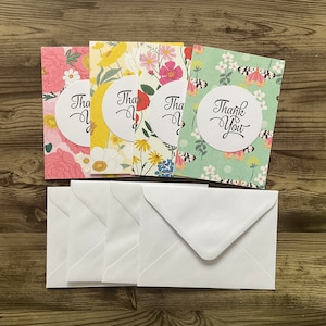 Floral Thank You Cards Set: Handmade Cardstock Greeting Cards
