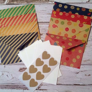 Mini cards, tiny cards and envelope set, Mini stationery,Coloured Kraft paper envelopes, mini stationary,