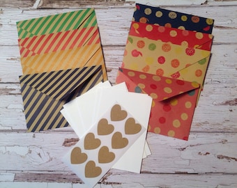 Mini cards, tiny cards and envelope set, Mini stationery,Coloured Kraft paper envelopes, mini stationary,