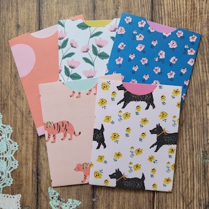 Handmade Library Pockets: Whimsical Journal Cards, Scrapbooking (Set of 5)