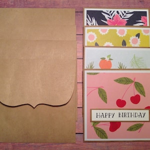 Verjaardagskaarten, set van 4 verjaardagskaarten, leuke verjaardagskaarten, kaarten met kraftpapier-enveloppen, 10 x 10 kaarten, miniverjaardagskaarten