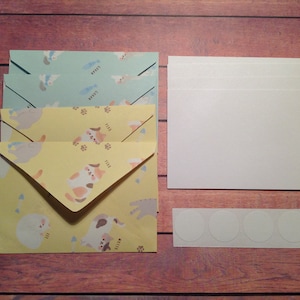 Mini cards, tiny cards and envelope set, Cat papers,  cat stationery, Mini stationery, coloured envelopes, mini stationary