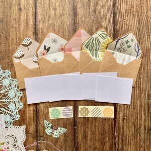 Mini cards, tiny cards and envelope set, kraft papers, Fairy notes, Mini stationery, Kraft envelopes, mini stationary, lined envelopes