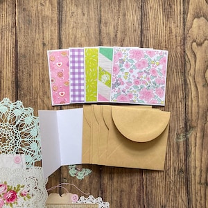 Mini gift card pack and envelopes, assorted blank cards, gift cards, set of 6 cards, mini card set, cards with Kraft paper envelope