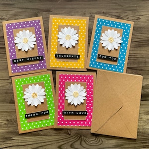 Card set, blank cards, set of 5 daisy note cards, stationary gift set, greeting cards, polka dot cards,