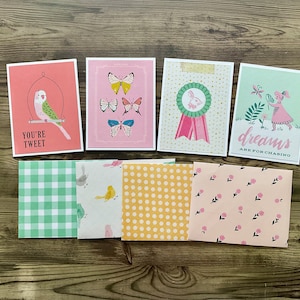 set van 4 kaarten, minikaarten, handgemaakte kaarten, grappige kaarten en enveloppen, notitiekaarten, kaarten met enveloppen, eigenzinnige kaarten, logboekkaarten