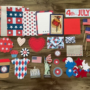 4 juli, Onafhankelijkheidsdag, minikit, inspiratiepakket, doe-het-zelfkit, inspiratiekit, patriottische knutselkit, junkjournaalkit, scrapbookingkit,