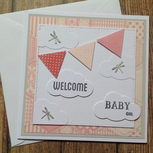 Carte de bébé, carte de nouveau-né, carte de bébé fille, carte de bébé faite main, cartes de bébé faites main