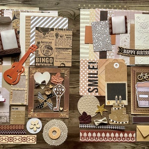Kit diario spazzatura, kit per la creazione di carte, kit fai da te, pacchetto di ispirazione, effimera, kit di ispirazione, kit di abbellimento della carta, lotto di scrapbooking marrone