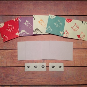 Mini cards, tiny cards and envelope set, Cat papers, Fairy notes, cat stationery, Mini stationery, coloured envelopes, mini stationary