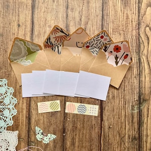 Mini cards, tiny cards and envelope set, kraft papers, Fairy notes, Mini stationery, Kraft envelopes, mini stationary, lined envelopes