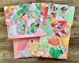 Cat envelopes, envelope set, Cat papers,  cat stationery, cat illustrations, stationary, stationery