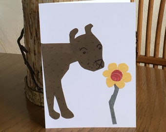 Duke, Boxer Card, cut paper, art, whimsical dog art, brown dog card, dog art