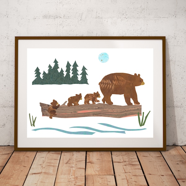 Bears on a Log print, Northwoods print, Minnesota print, northern minnesota, bears, woods