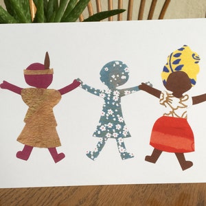 Celebrating Together, Children of the World, Kids Card, cut paper art, world community, ethnic card, cultural card