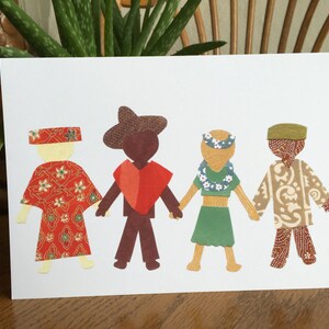 Standing Together, Children of the World, Kids Card, cut paper art, world community, ethnic card, cultural card
