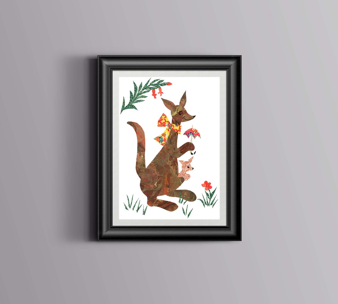 Kangaroos With Umbrella Art Print Nursery Decor Kangaroos Etsy
