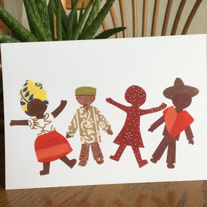 Dancing Together, Children of the World, Kids Card, cut paper art, world community, ethnic card, cultural card