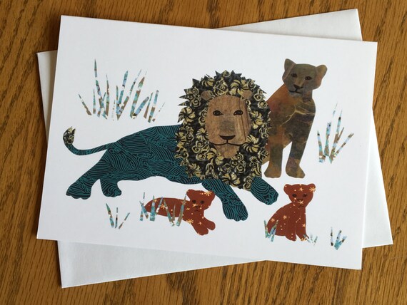 Lion and Leaves card,lion and Leaves print,Lino print,African animal,Story card,Animal card,Children/'s card,Adult card,Unique artists card