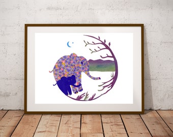 Mama and Baby Elephant, Baby Elephant print, nursery decor, baby room art, kids room art, child african art prints