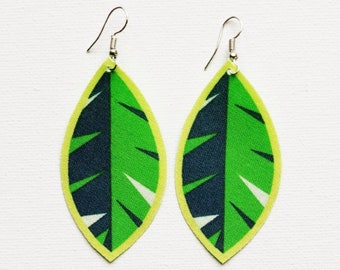 Green Leaf Earrings, Fabric Earrings, Handmade Earrings, Leaf Earrings, Gift for Gardener, Plant Earrings, Leaf Jewellery, Plant Lover Gift